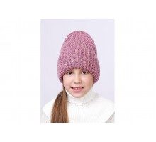 Подростковая шапка с отворотом, т. розовый