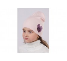 Детская двойная шапка с пайетками, св. розовая