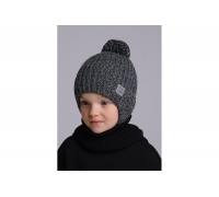 Детская шапка на завязках с отворотом, т.серый/меланж серый