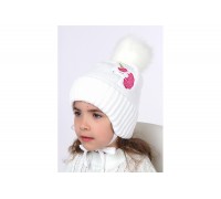 Детская шапка с отворотом и завязками единорожка, белая